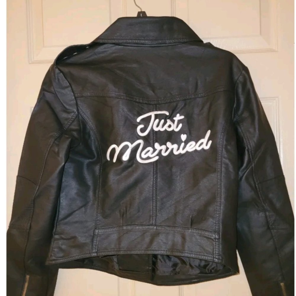 David’s Bridal “Just Married “ vegan leather jacket NEW